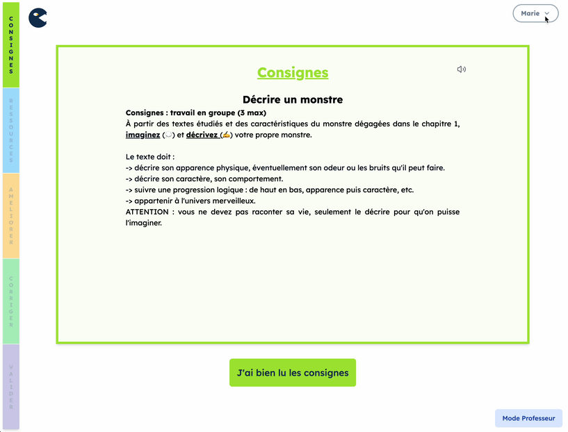 Traduction des consignes dans l'activité